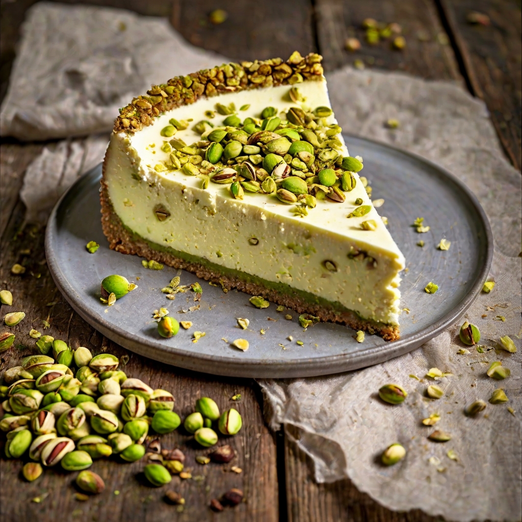 White Chocolate, Mascarpone & Pistachio Cheesecake