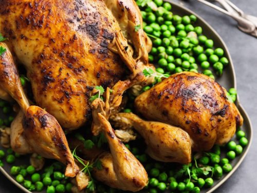 Whole Roast Chicken with Braised Roots & Peas