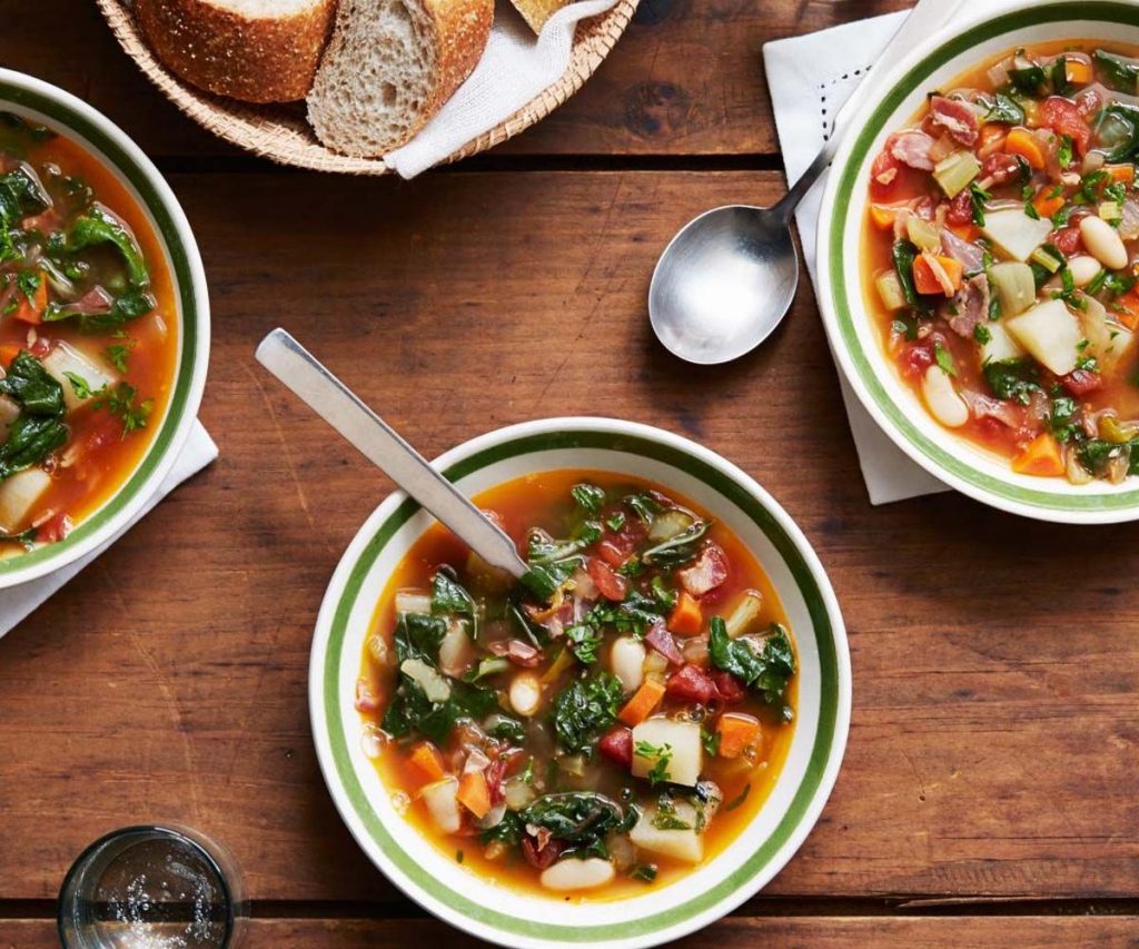 Winter Minestrone with Pesto Croûtes