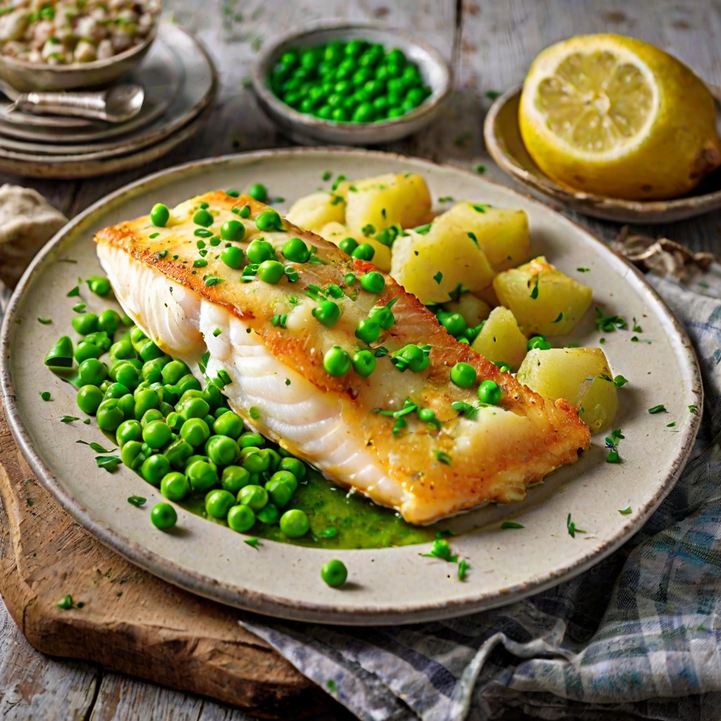 Zesty haddock with crushed potatoes & peas