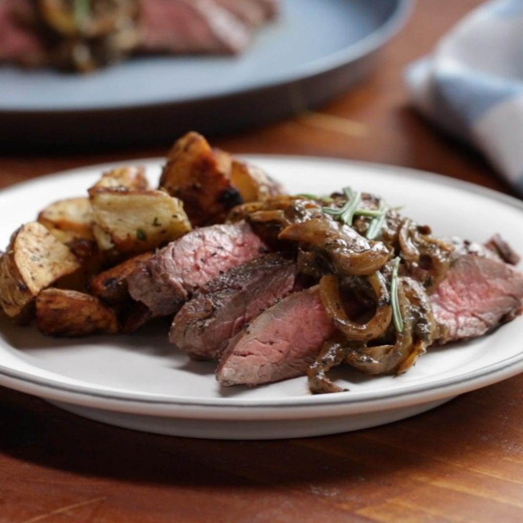 flank steak with mustardy onions and rosemary recipe