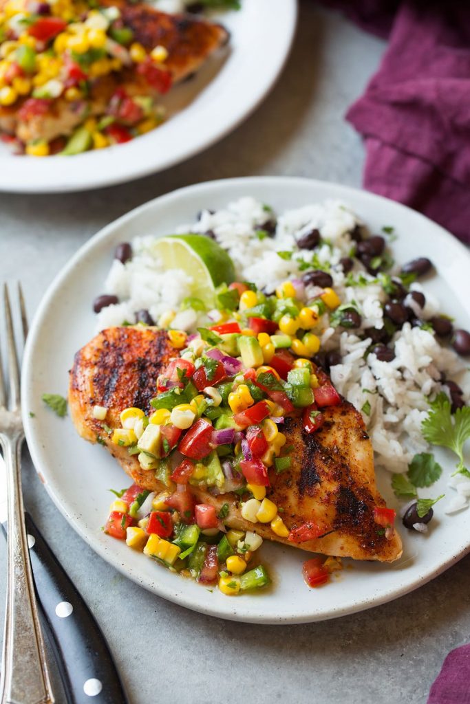 grilled cajun chicken with avocado corn salsa recipe