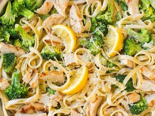 lemon fettuccine alfredo with grilled chicken and broccoli recipe