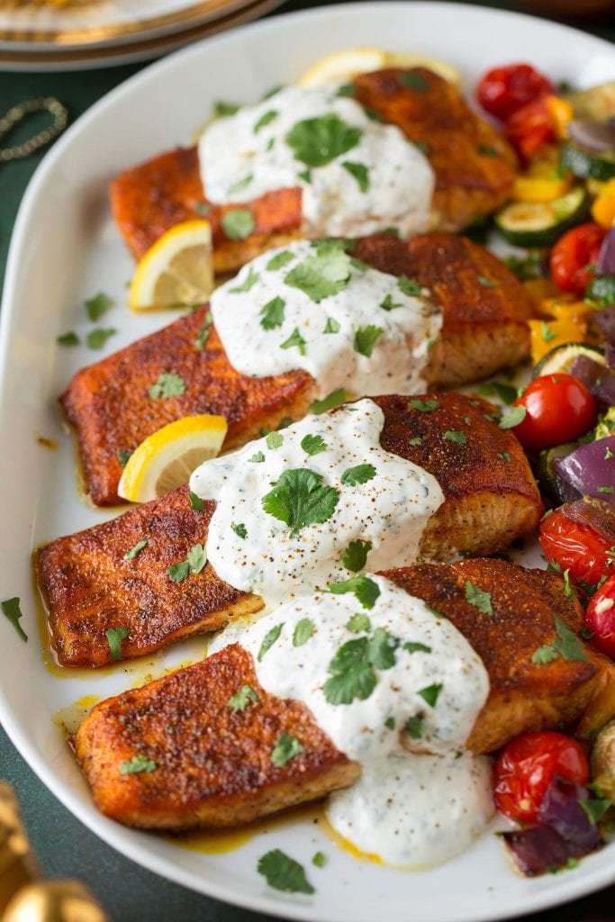 moroccan spiced salmon with lemon yogurt sauce recipe