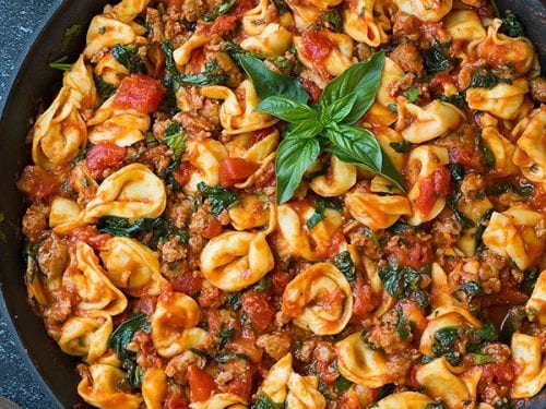 one pan turkey sausage, spinach and marinara tortellini recipe