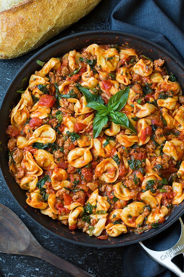 one pan turkey sausage, spinach and marinara tortellini recipe