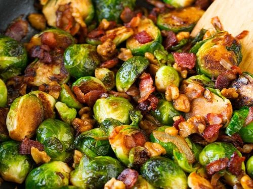 sauteed brussels sprouts with bacon onions and walnuts recipe