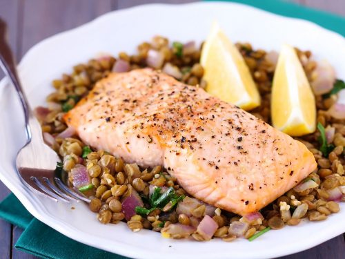 baked salmon & lentils recipe