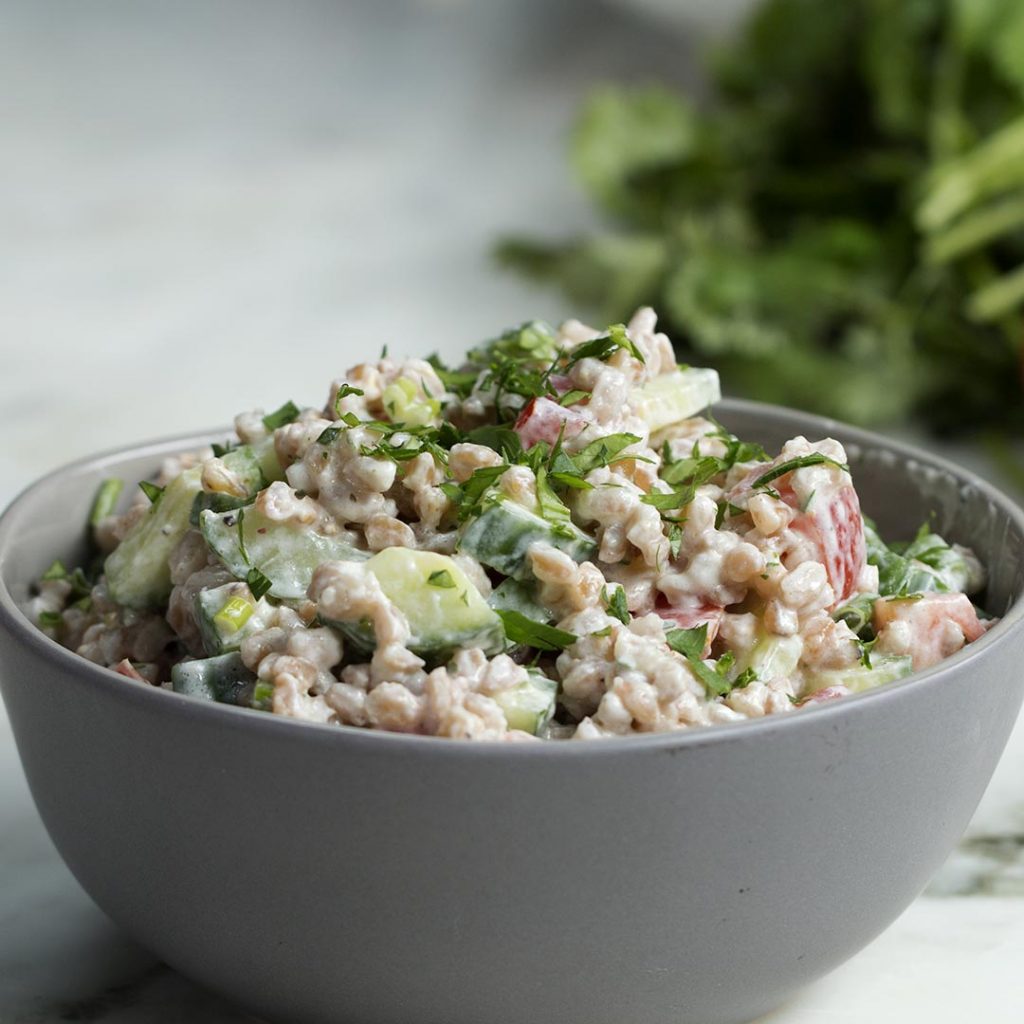 farro salad with cucumber and yogurt-dill dressing recipe