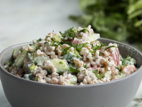 farro salad with cucumber and yogurt-dill dressing recipe