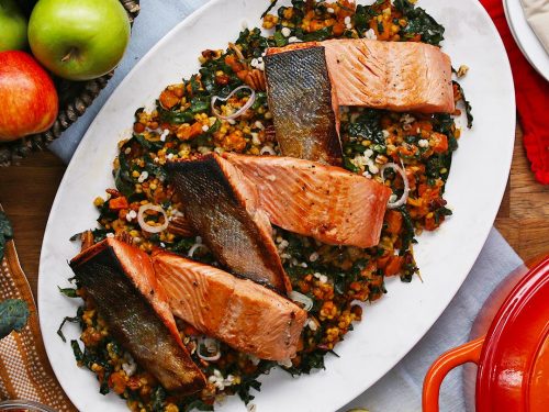 seared salmon with smoky squash salad recipe