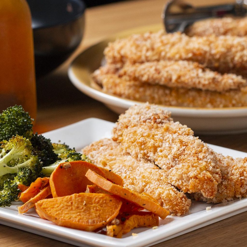 sheet-pan crispy chicken strips and veggies recipe