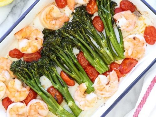 sheet pan shrimp with broccolini and tomatoes recipe