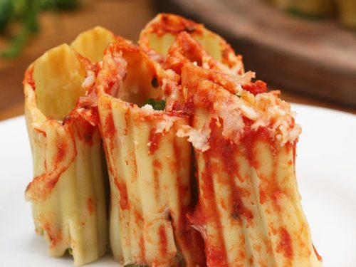 spinach and artichoke chicken stuffed manicotti pie recipe