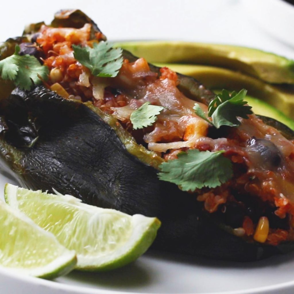 vegetarian and black bean quinoa stuffed poblanos recipe