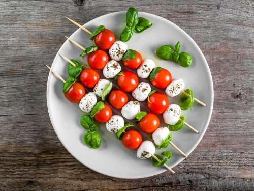 glazed caprese skewers