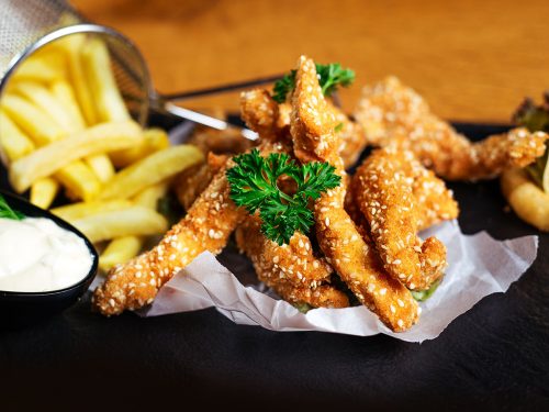 crispy garlic chicken and sweet chilli mayo