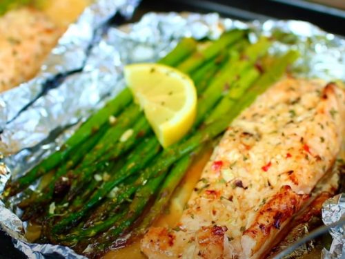 lime butter salmon in foil with summer veggies recipe