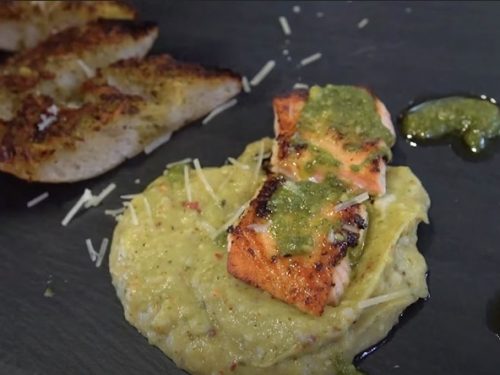 Grilled Salmon with Cilantro-Pecan Pesto Recipe