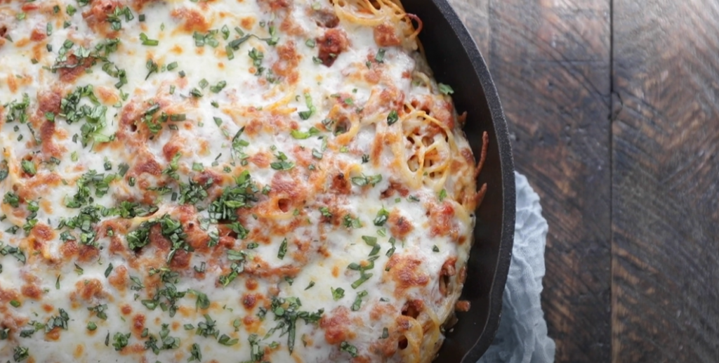 make-ahead skillet baked spaghetti recipe