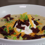 smoky potato soup with bacon croutons recipe