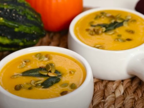 roasted squash soup with maple-glazed bananas recipe