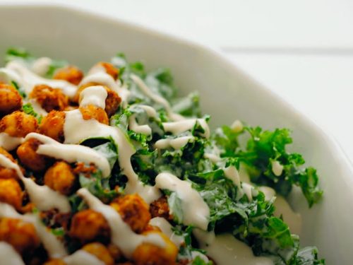 baby kale salad with crispy roasted chickpeas recipe