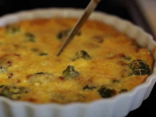 cheesy crustless quiche with broccoli and ham recipe