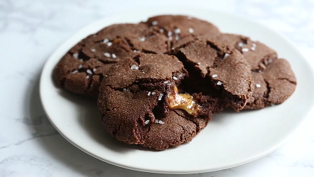 salted caramel stuffed chocolate crinkle cookies recipe