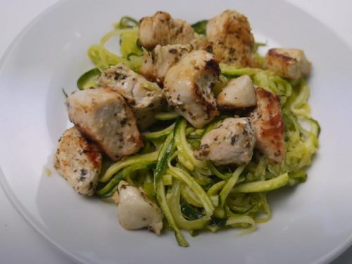 zucchini noodles with pesto & pine nuts recipe