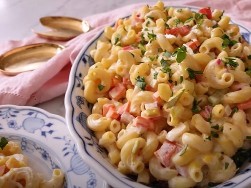 summer macaroni salad with tomatoes and zucchini recipe