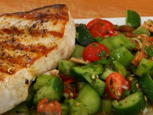 grilled swordfish with tomato-and-cucumber salsa recipe