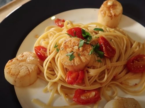 scallop linguine with sun-dried tomatoes and pine nuts recipe