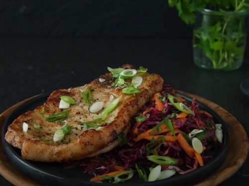 barbecue pork chops with red cabbage slaw recipe