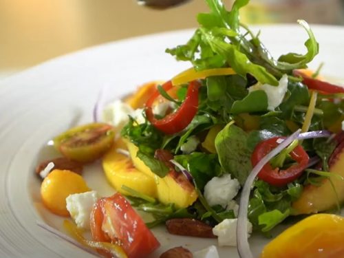 grilled peaches, arugula & feta salad recipe