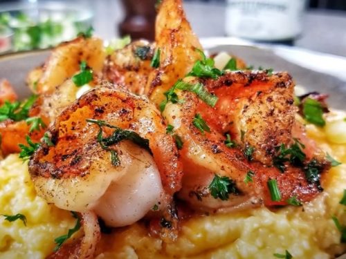 shrimp ratatouille with boursin cheese grits recipe