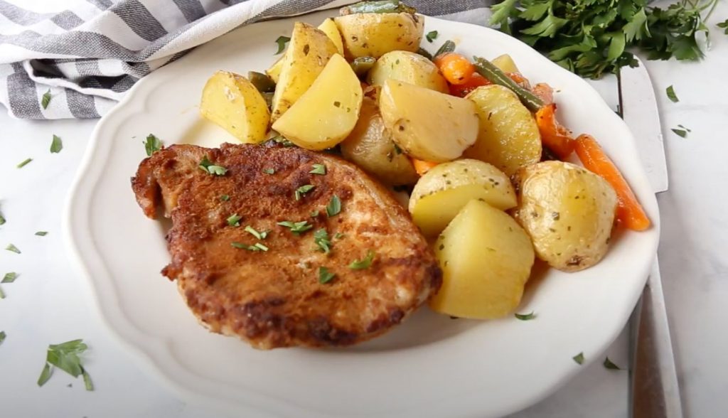 Skillet Pork Chops with Maple Dijon Vegetables Recipe