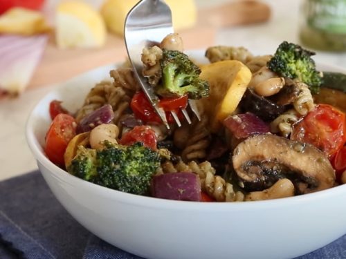 balsamic roasted veggie and white bean pasta recipe