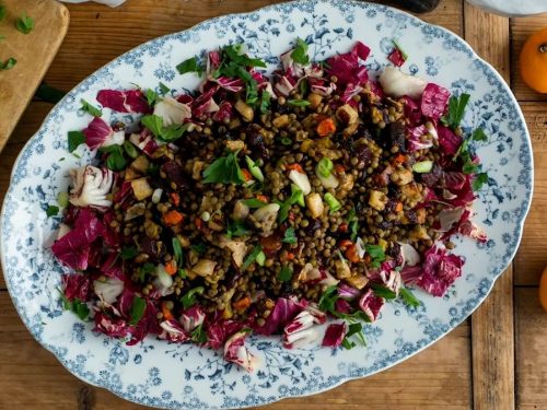 lemony roasted broccoli, arugula and lentil salad recipe