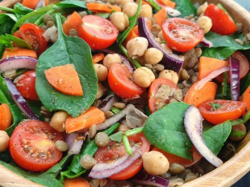 lemony lentil and chickpea salad with radish and herbs recipe