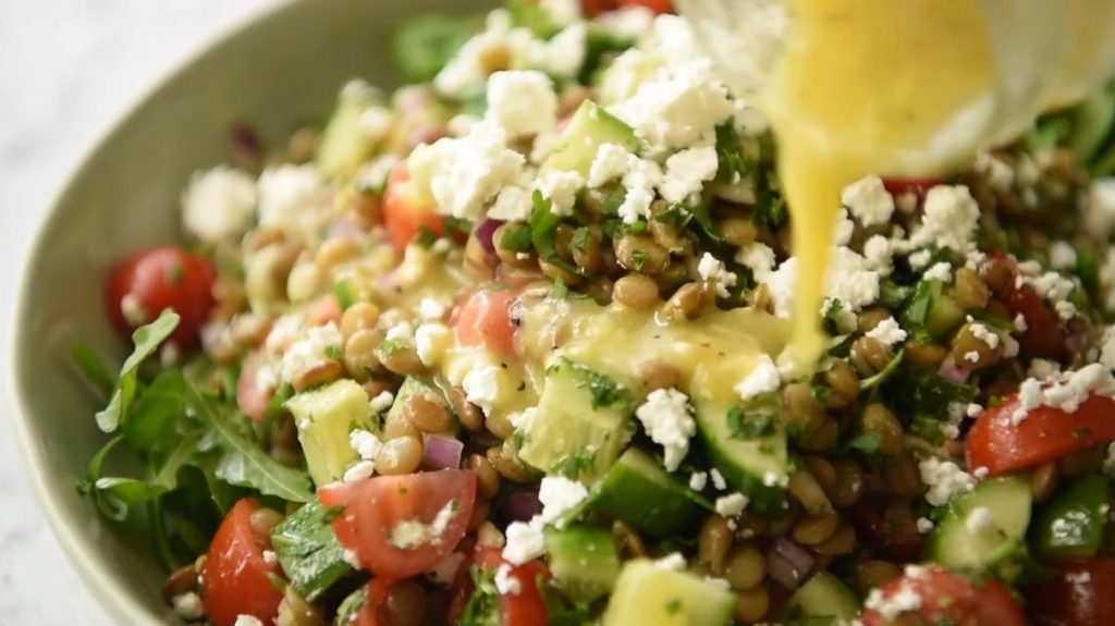 lentil salad in tahini dill dressing recipe