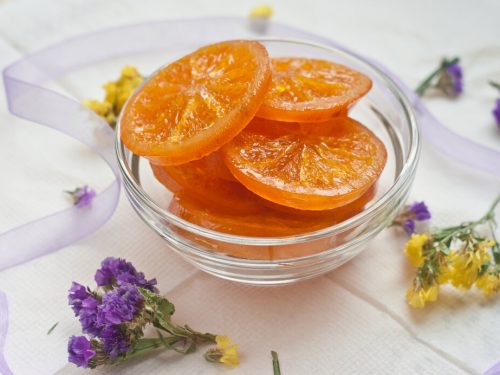 Candied Orange Slices Recipe, orange slices coated with sugar