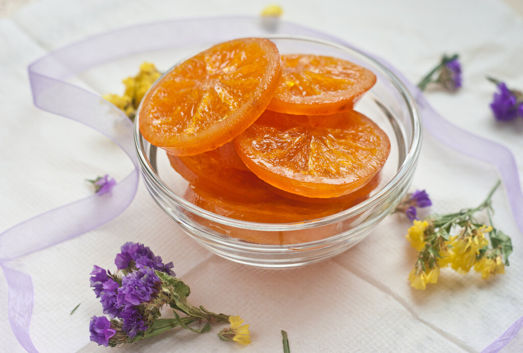 Candied Orange Slices Recipe, orange slices coated with sugar