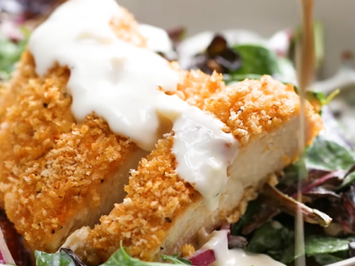 creamy garlic parmesan crispy chicken salad recipe