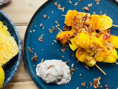 pineapple and mango skewers with coconut dip recipe