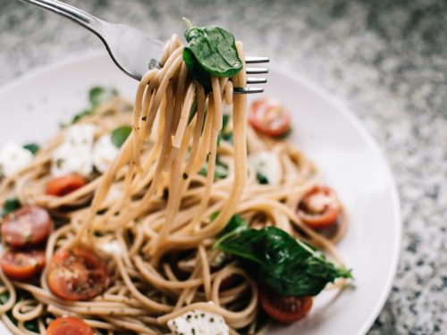 spinach pasta with roasted vegetables recipe