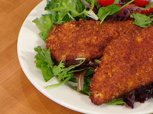 tortilla chip-crusted chicken with queso fundido recipe