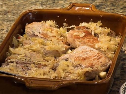 pork chops with apples, sweet potatoes, and sauerkraut recipe