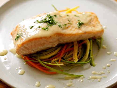 broiled salmon with beurre blanc and asparagus almondine recipe