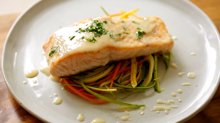 broiled salmon with beurre blanc and asparagus almondine recipe